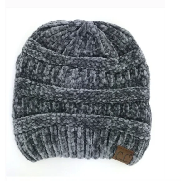 Hat-30 LIGHT MELANGE GREY VELOUR BEANIE - Picture 1 of 4